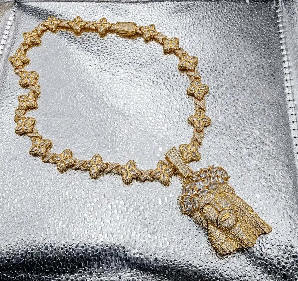 Gold Jesus Piece Pendant Necklace with Diamond Accents